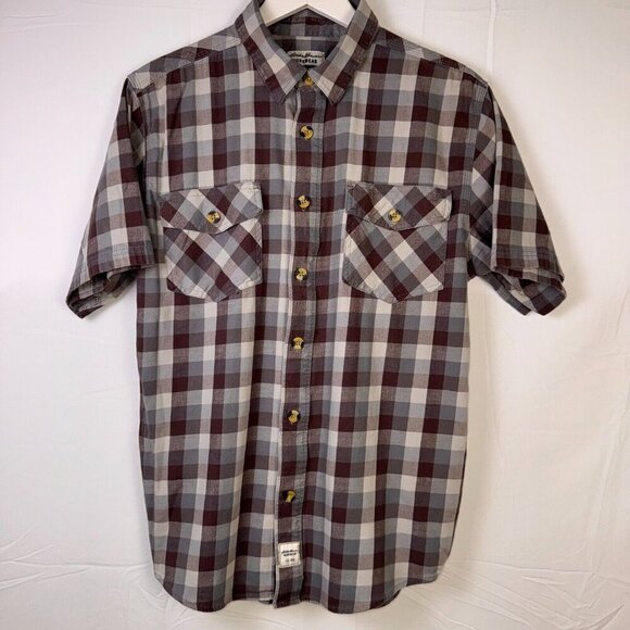Eddie Bauer Workwear Shirt Mens Large Foreman Fit Brown Gray Plaid - Picture 2 of 9